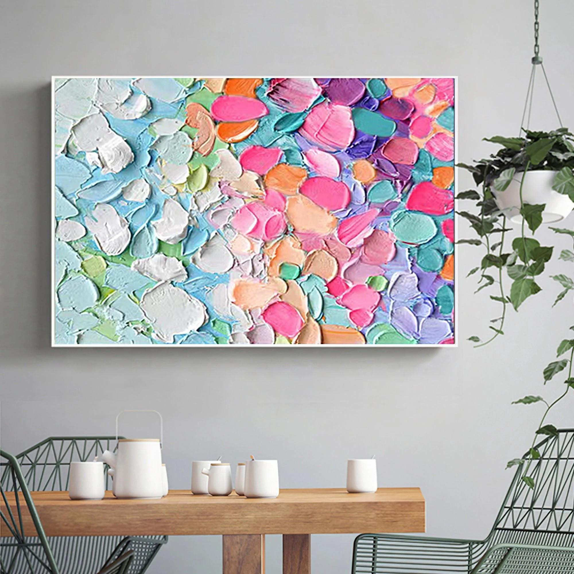 Neon Colorful Petals Abstract by Palette Knife wall art minimalism texture Oil Paintings